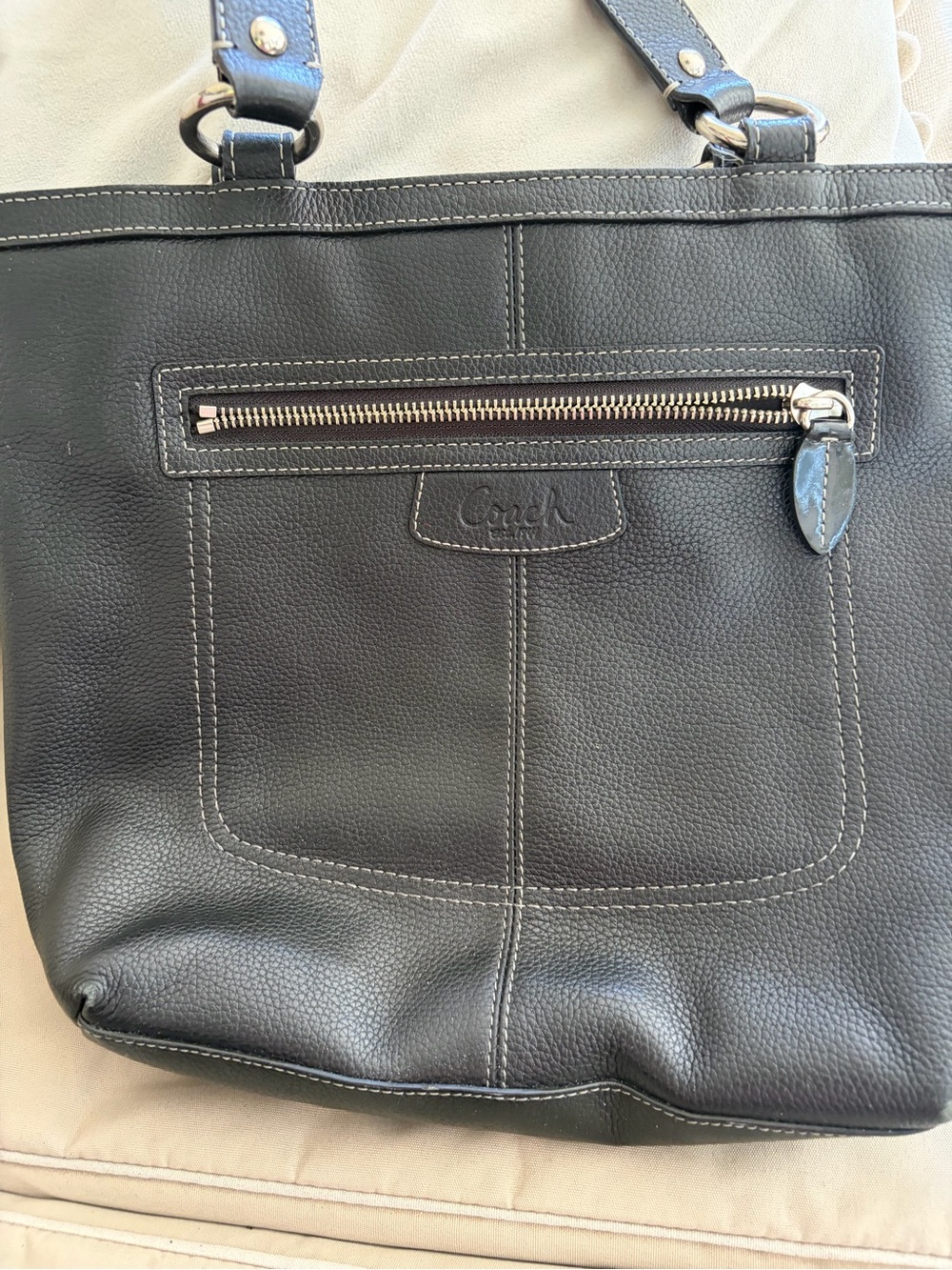Coach Black Pebbled Leather Tote with Silver Hardware